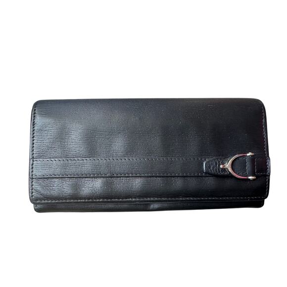 Gucci Handbags - Gucci Black Long Bifold Wallet with Silver Belt Buckle